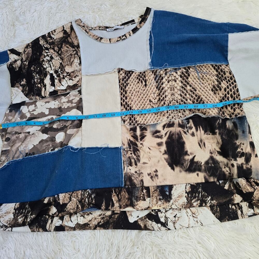 Zara Patchwork Mixed Print Long Sleeve Top - Picture 11 of 13